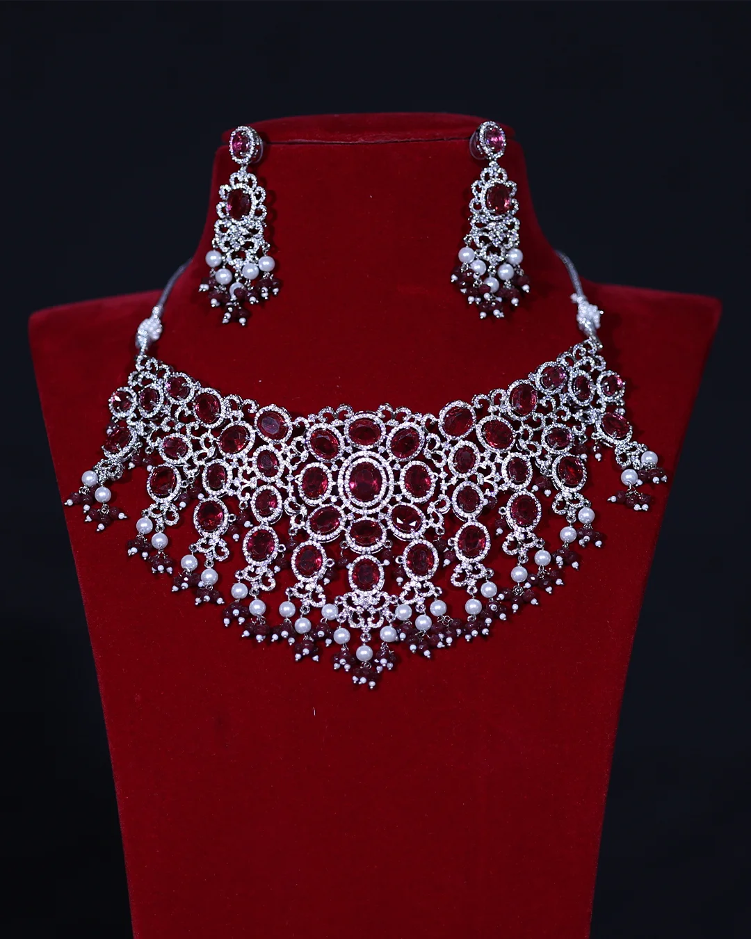 AD Jewellery Sets –Royal Ruby Pearl Bridal Necklace Set