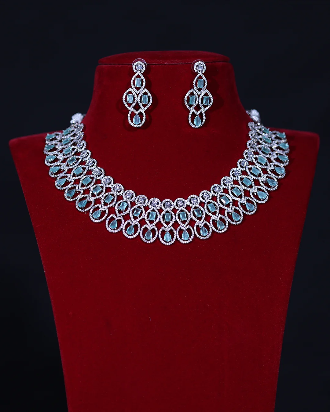Light Green Crystal Bridal Necklace Set for Women – Wedding & Party Wear Jewellery
