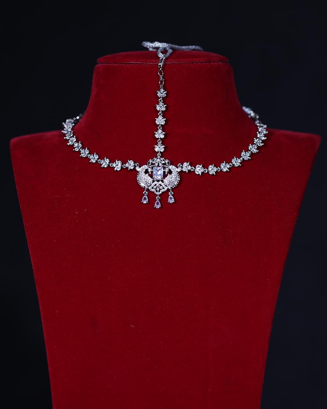 American Diamond Bridal Maang Tikka with Crystal Drops