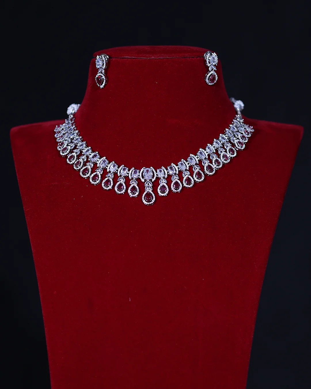 Red Stone Diamond-Look Necklace Set for Women – Wedding & Party Wear Jewellery