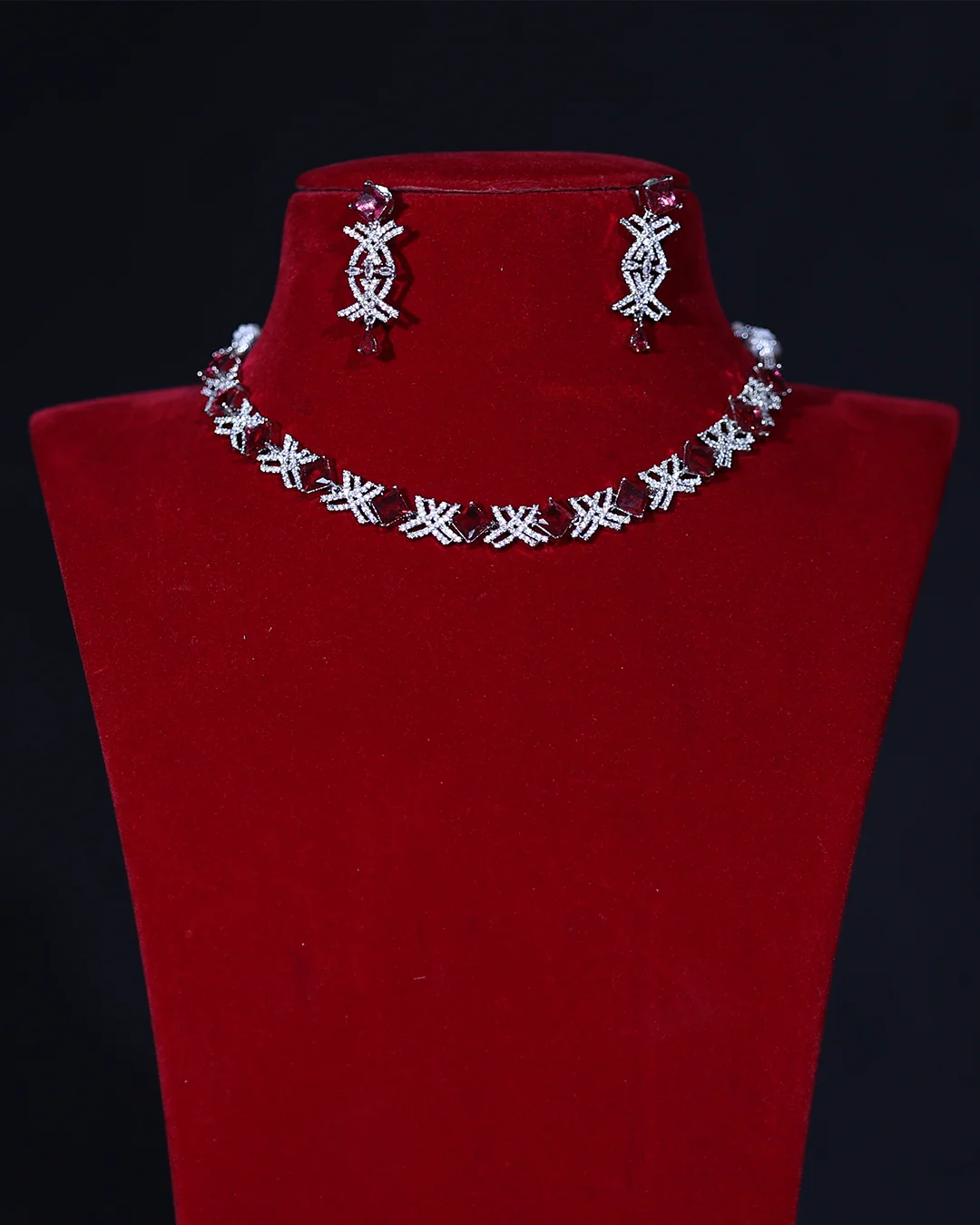 Ruby Red & Diamond Look CZ Necklace Set – Elegant Bridal & Party Wear Jewellery