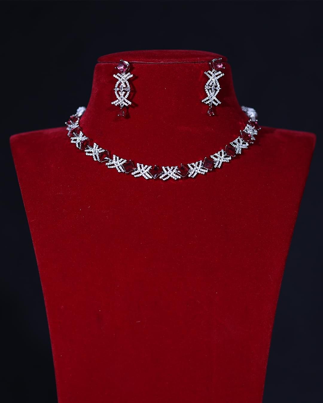 Ruby Red & Diamond Look CZ Necklace Set – Elegant Bridal & Party Wear Jewellery