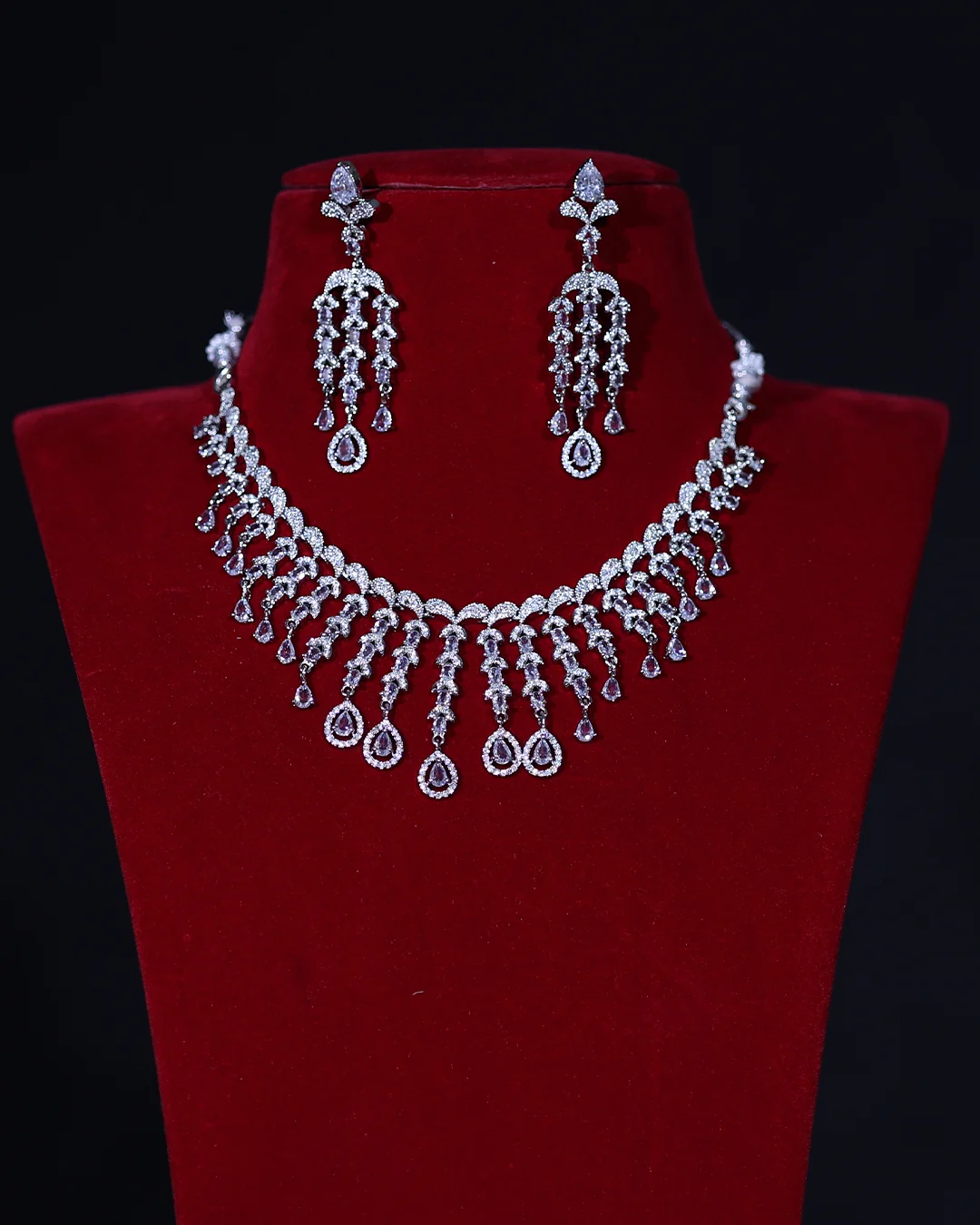 American Diamond Crystal Drop Bridal Necklace Set