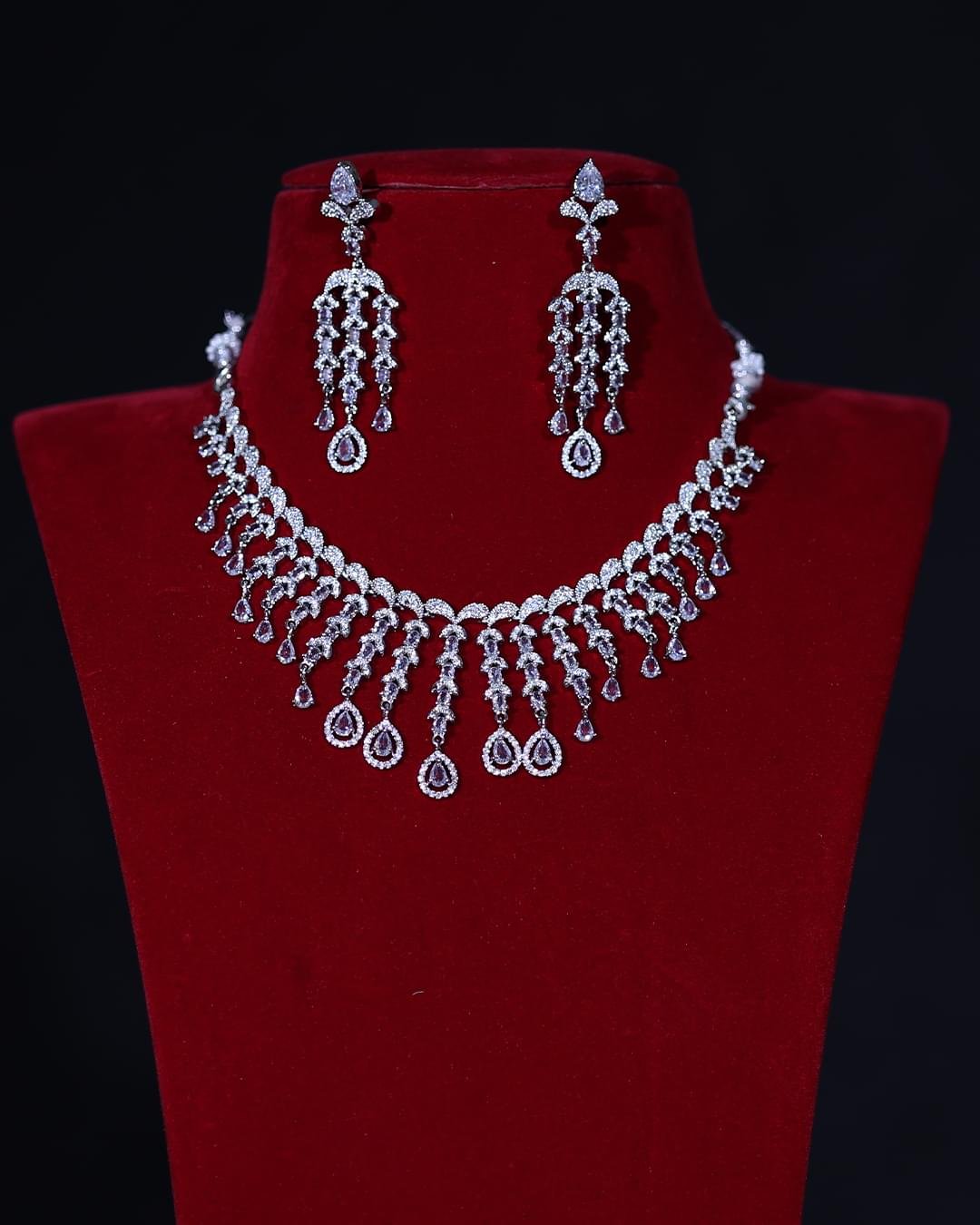 American Diamond Crystal Drop Bridal Necklace Set
