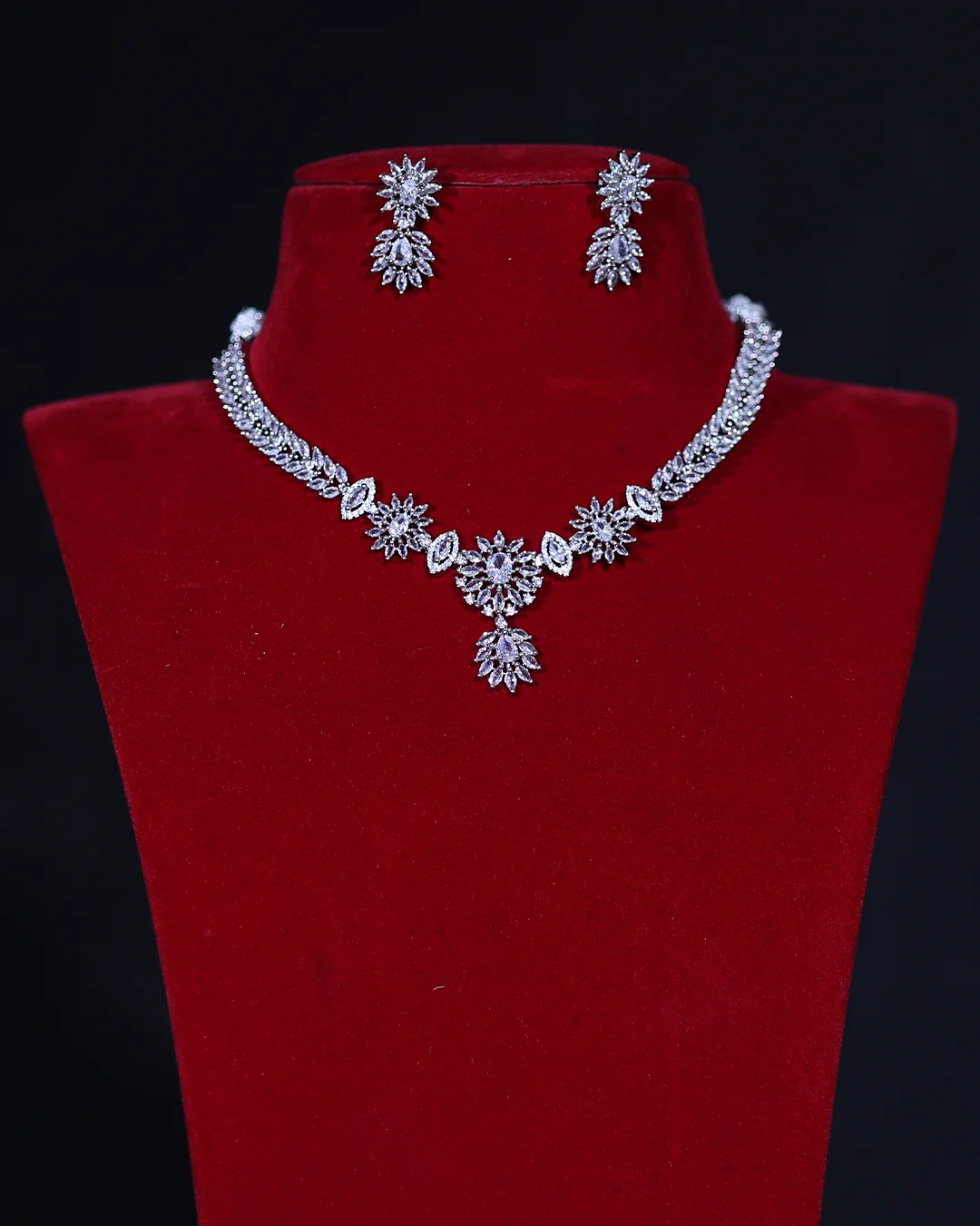 American Diamond Floral Bridal Necklace Set