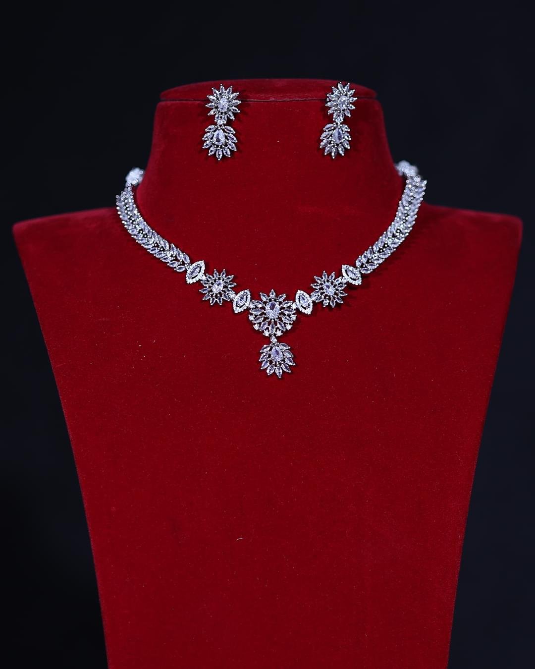 American Diamond Floral Bridal Necklace Set