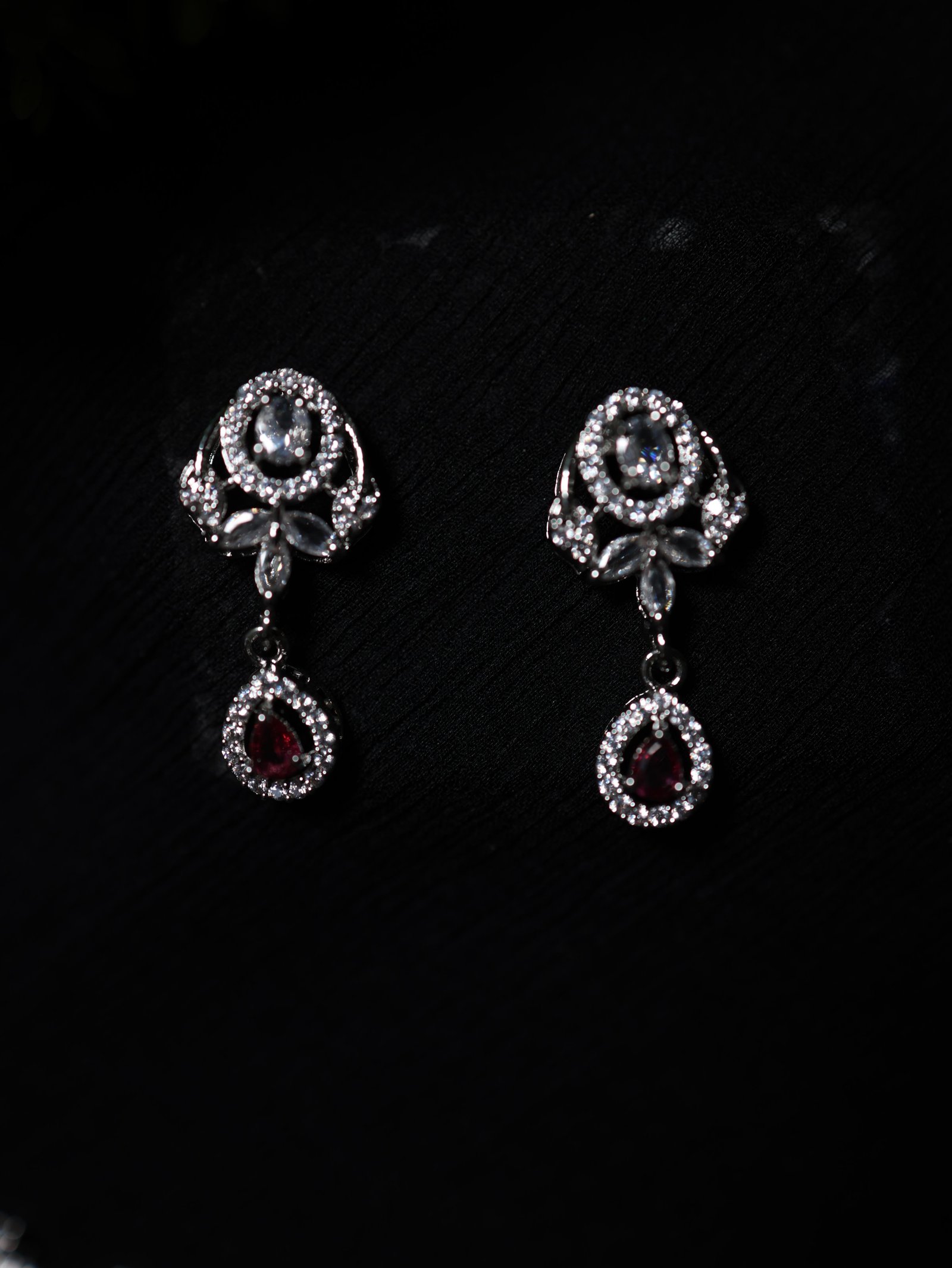 American Diamond Red Teardrop Bridal Necklace Set - Image 4