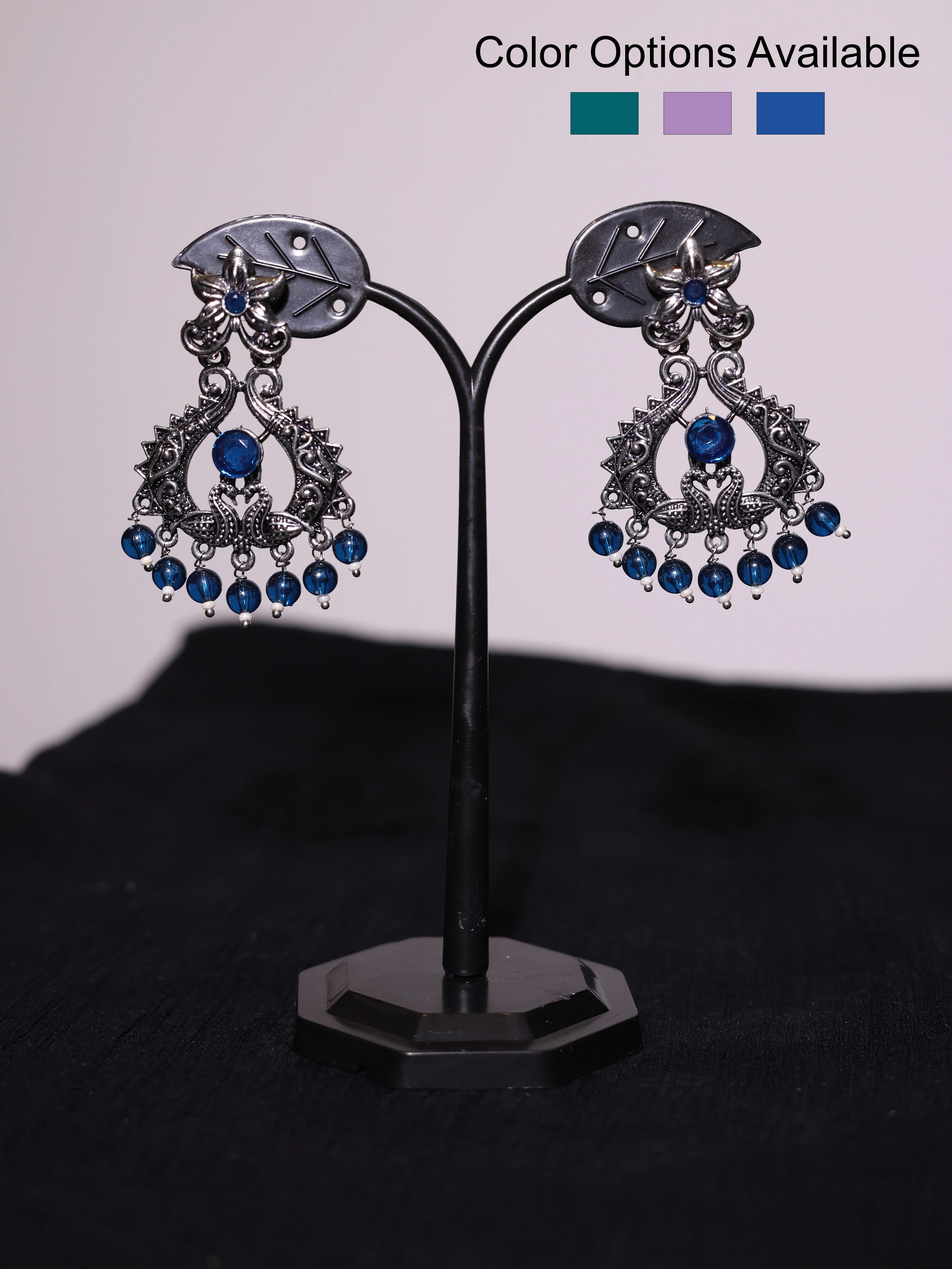 Oxidized Silver Multicolor Chandbali Earrings