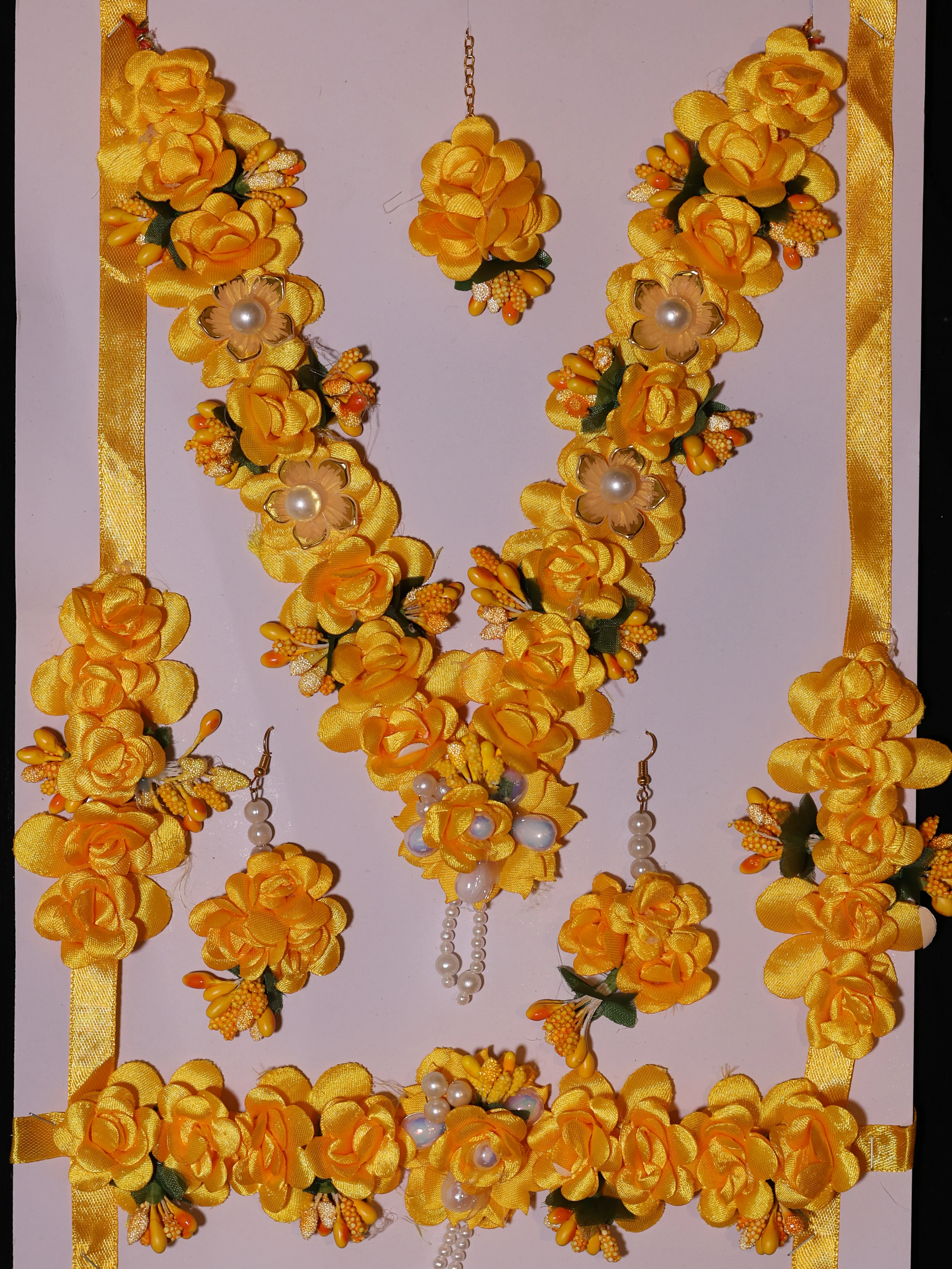 Royal Golden Blossom Bridal Haldi Floral Jewellery Set