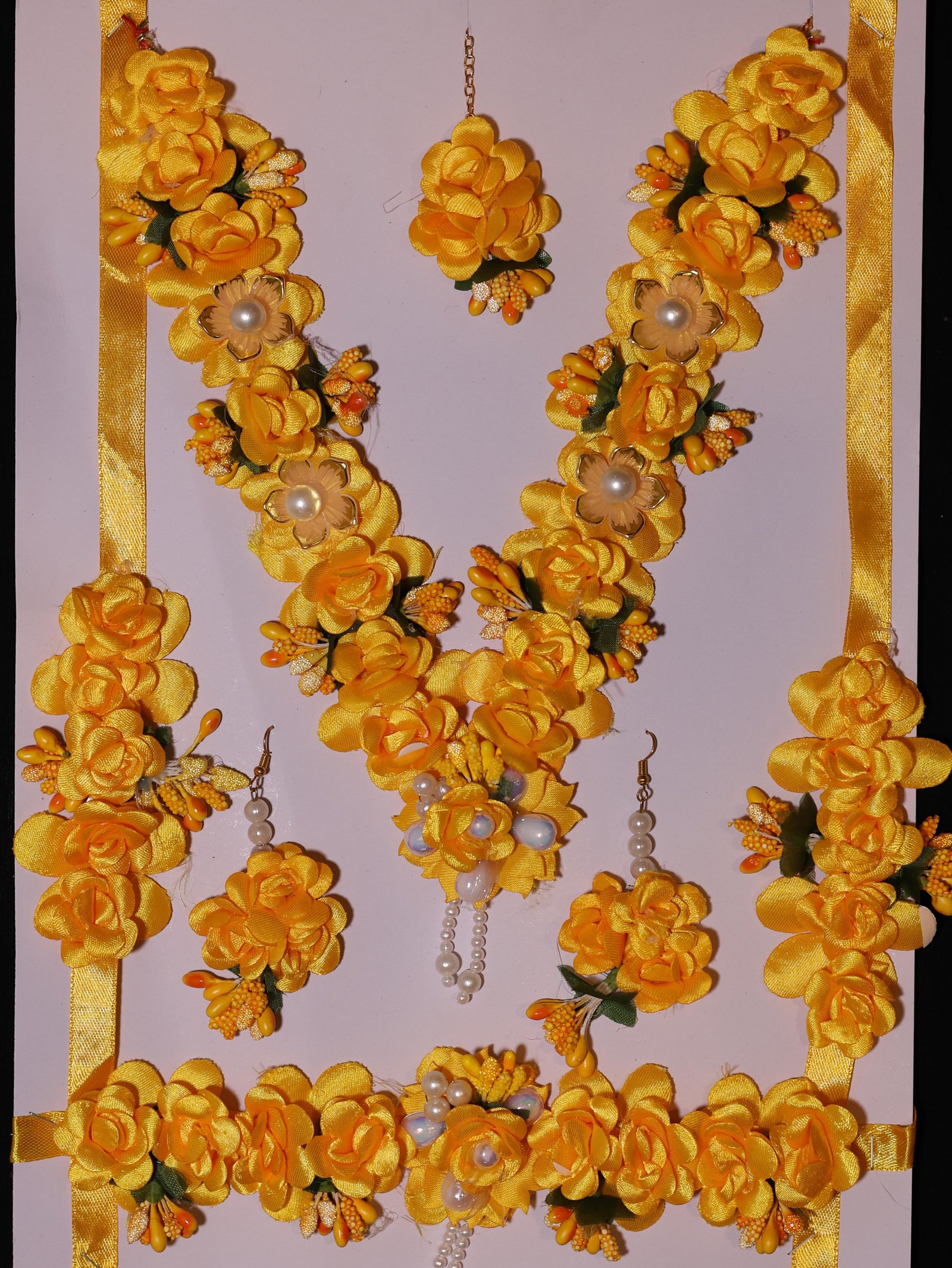 Royal Golden Blossom Bridal Haldi Floral Jewellery Set