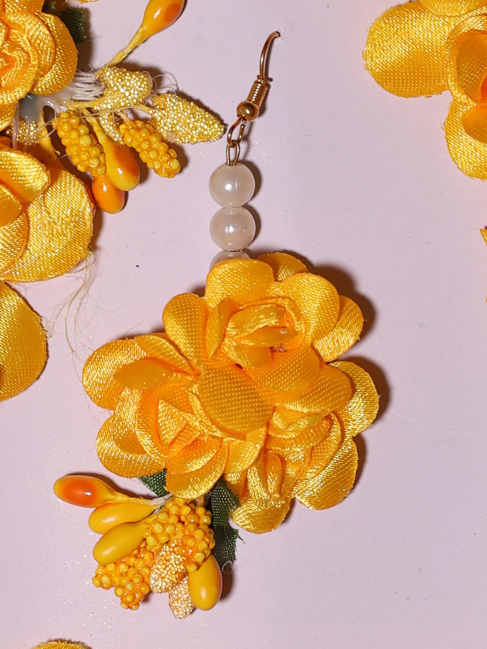 Royal Golden Blossom Bridal Haldi Floral Jewellery Set - Image 3