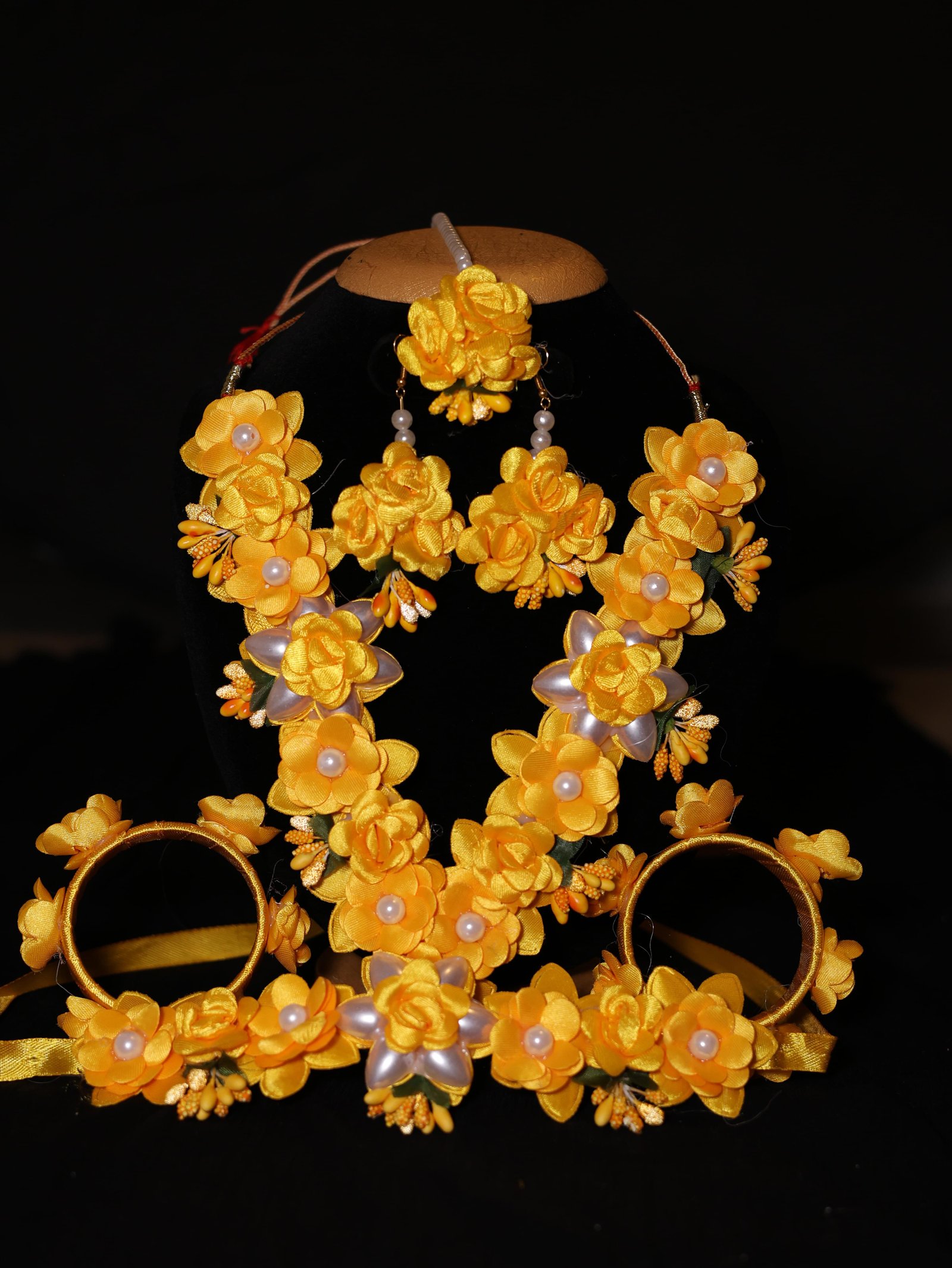 Royal Golden Blossom Bridal Haldi Floral Jewellery Set
