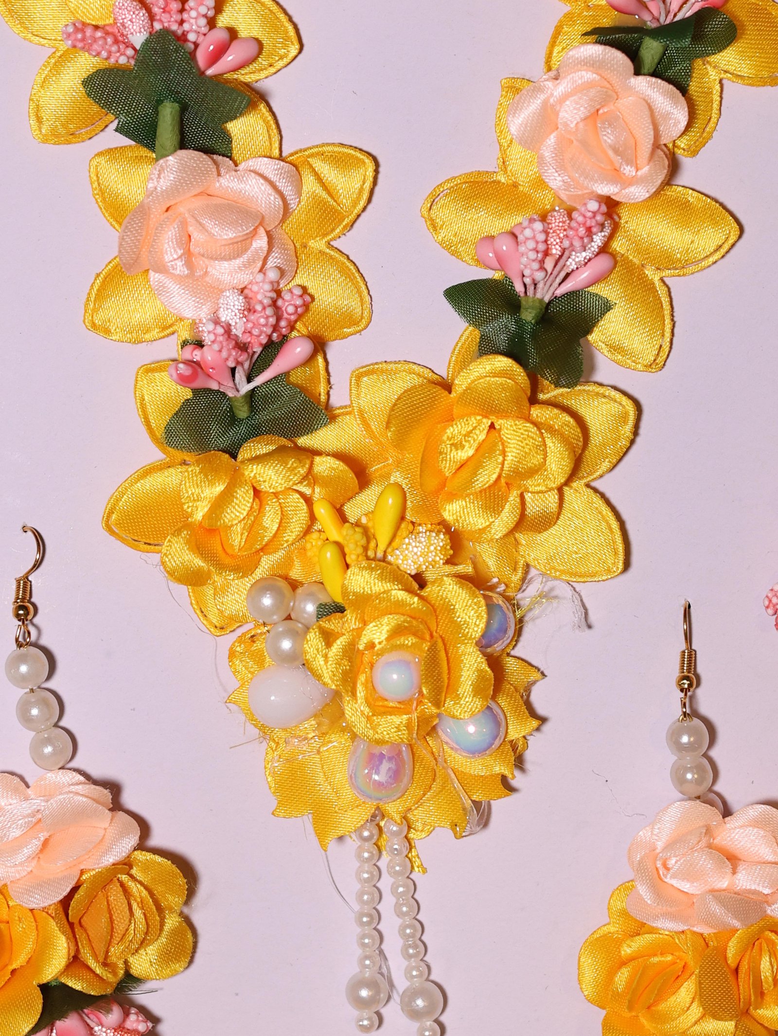 Peach Blossom Bridal Haldi Floral Jewellery Set - Image 2