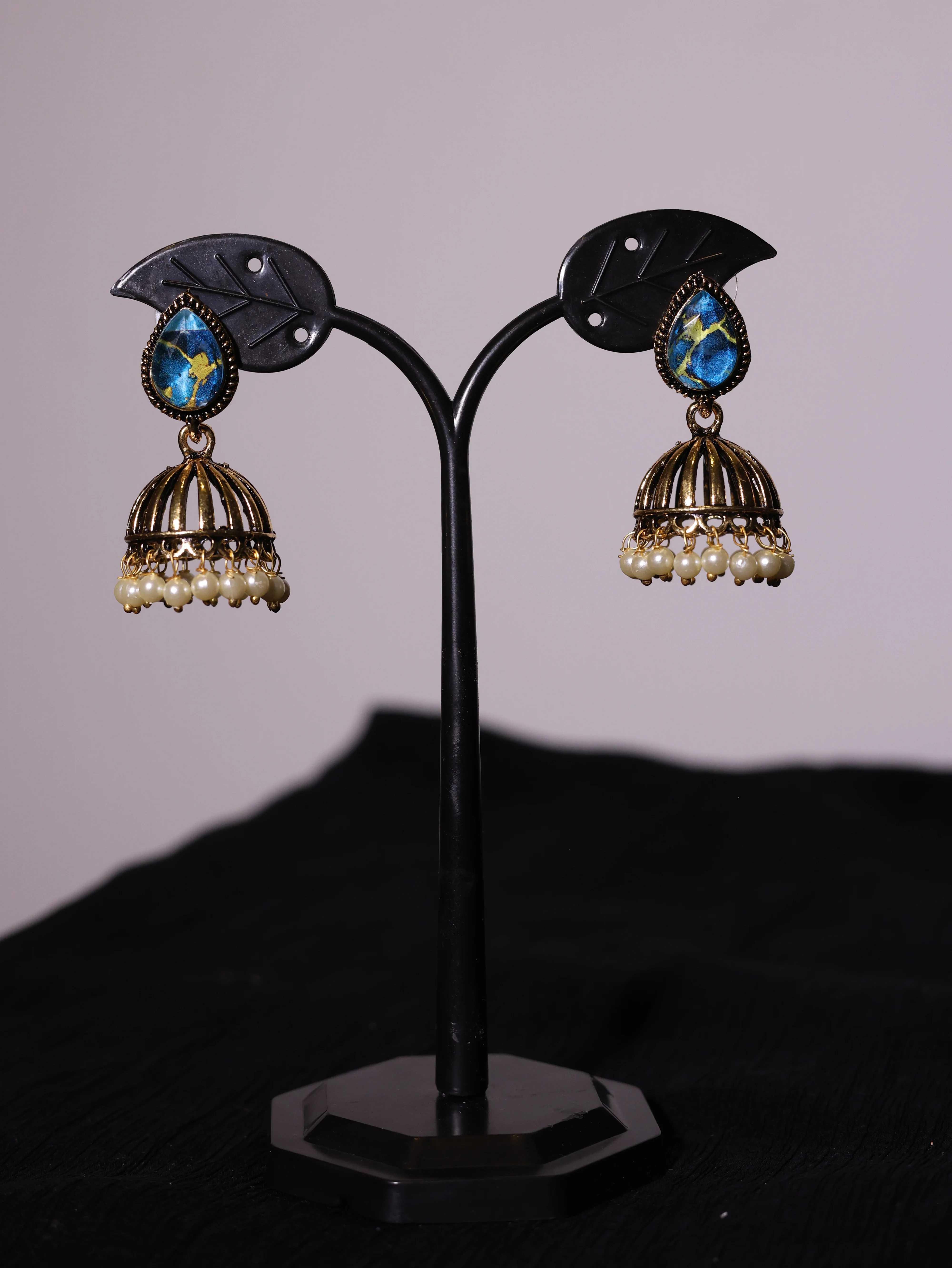 Multicolor Enamel Pearl Jhumka Earrings