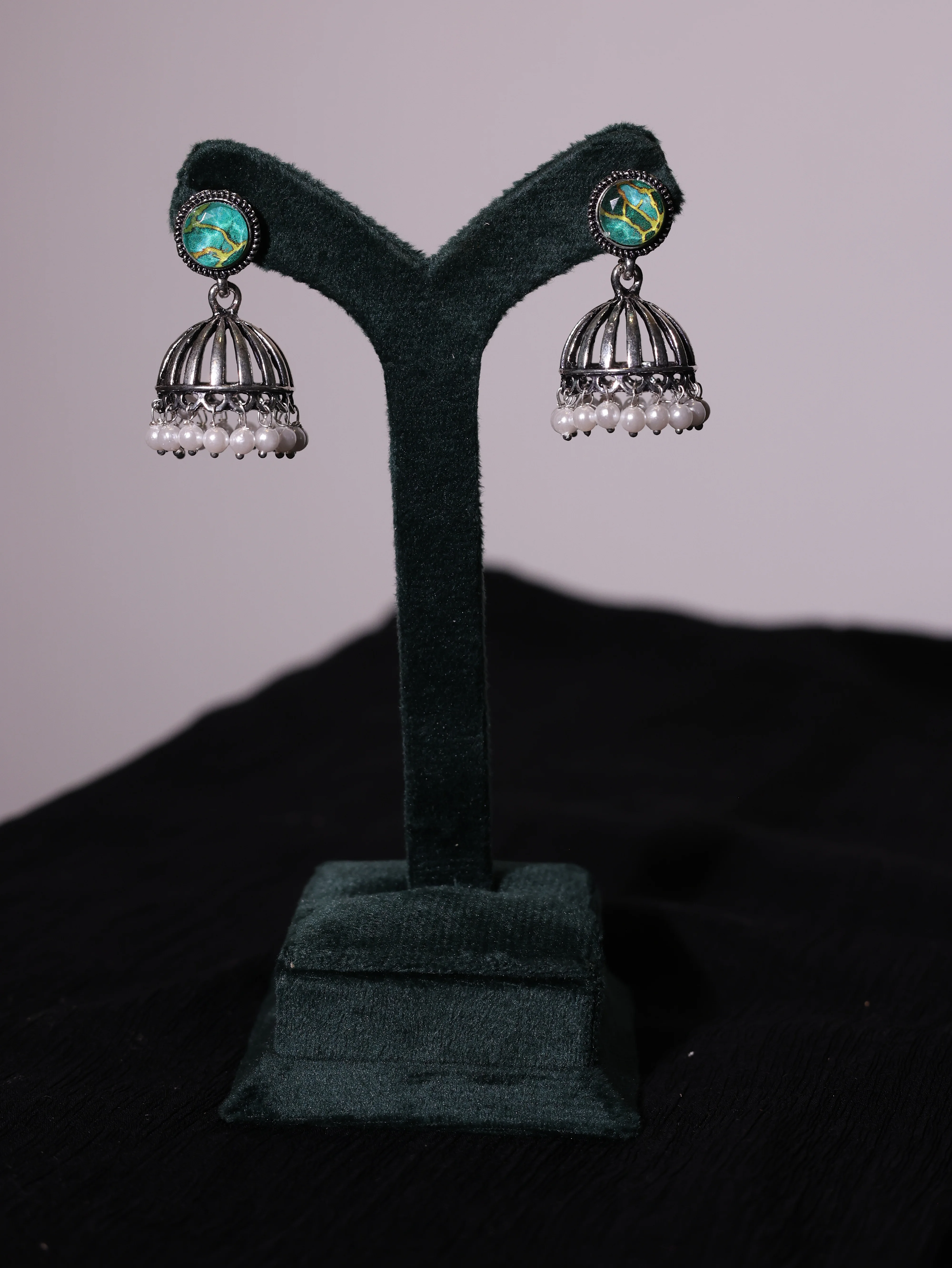 Multicolor Enamel Pearl Jhumka Earrings