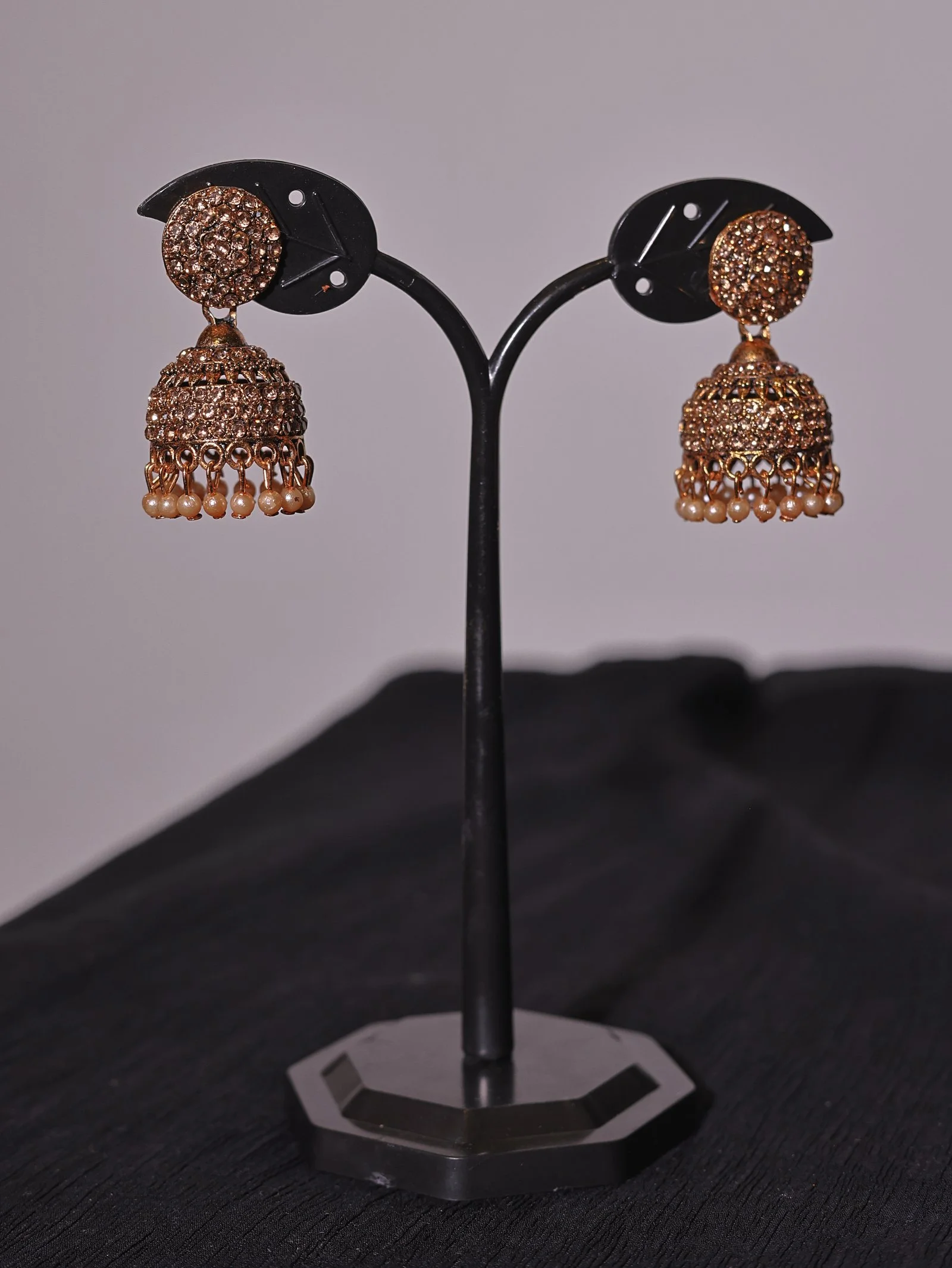 Antique Gold Crystal Pearl Jhumka Earrings