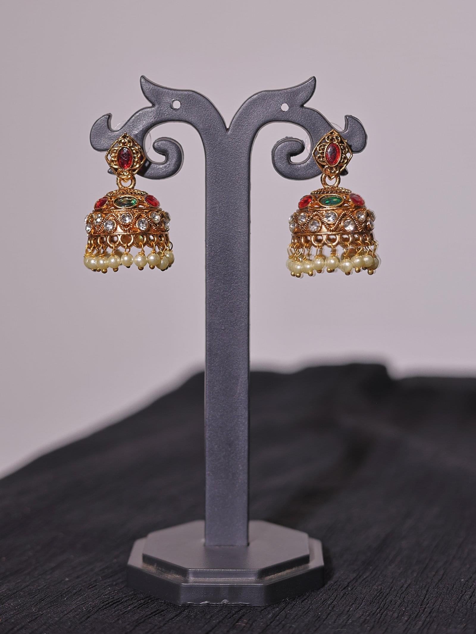 Traditional Multicolor Kundan Pearl Jhumka Earrings