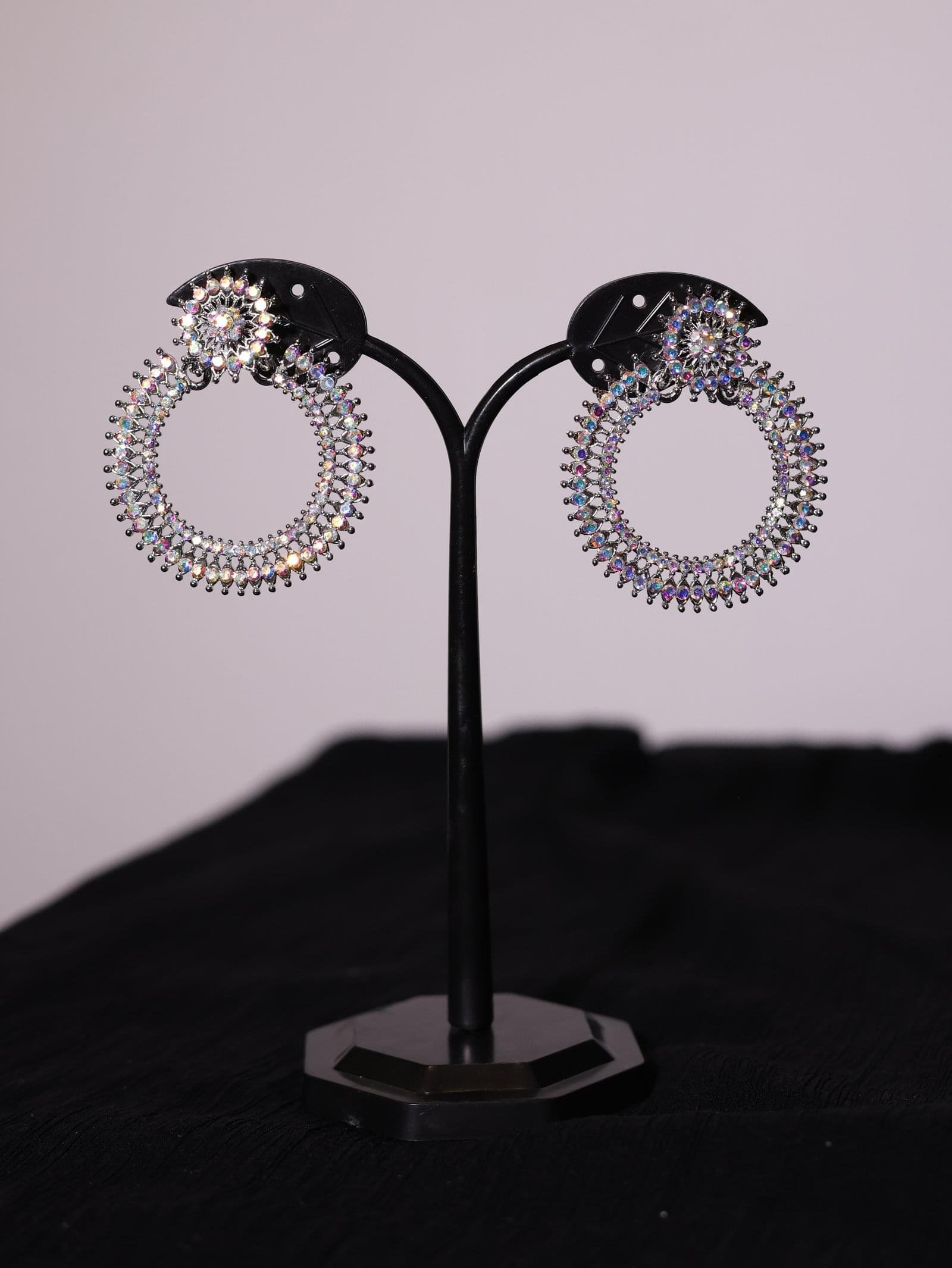 White & Blue Crystal Gold Hoop Earrings